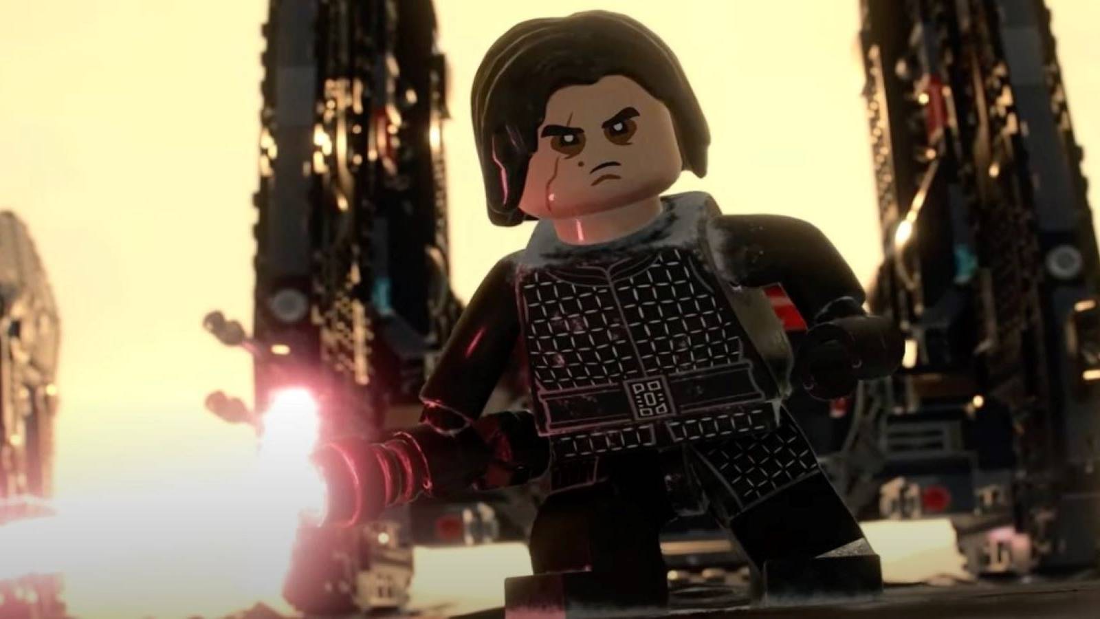 Kylo Ren confronting the Resistance on Crait in LEGO Star Wars: The Skywalker Saga's adaptation of Star Wars Episode 8: The Last Jedi
