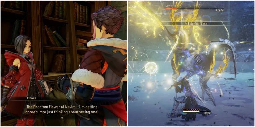 Law and Rinwell in library on left - Boss battle on right