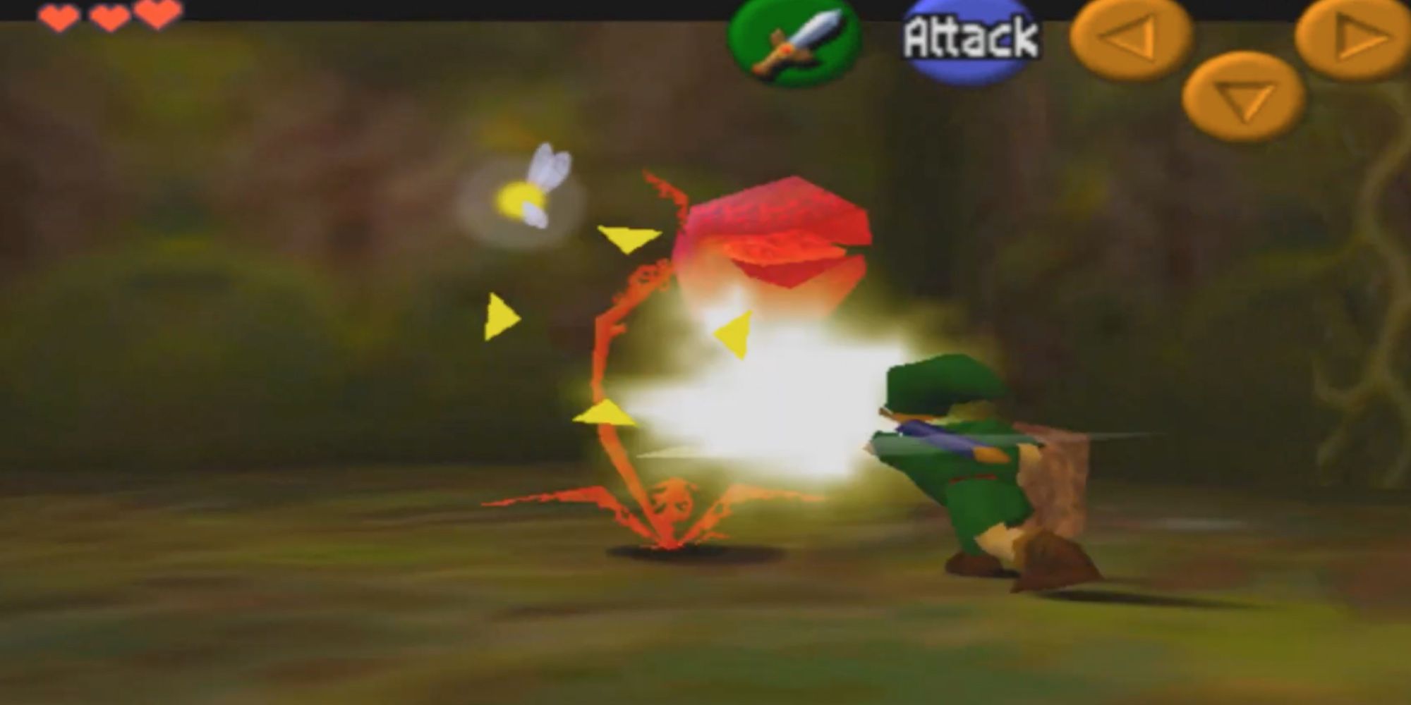 Legend of Zelda - Ocarina of Time - Link fighting with three hearts