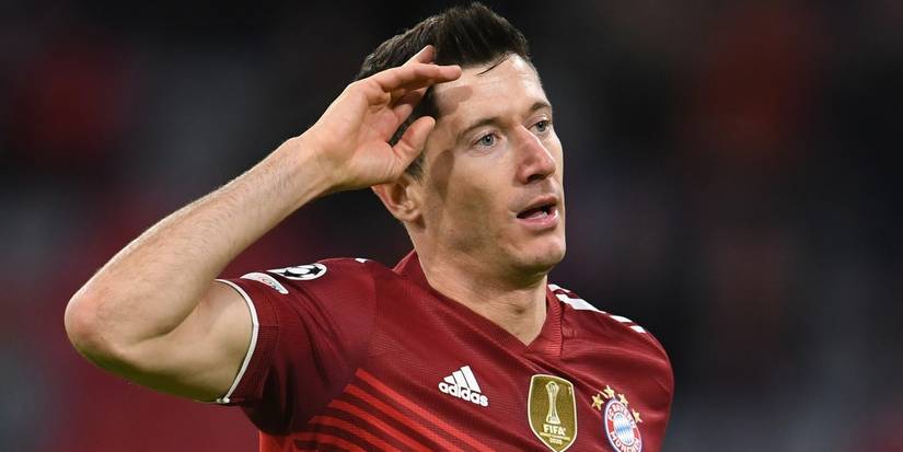 Lewandowski celebrating his goal for Bayern Munich