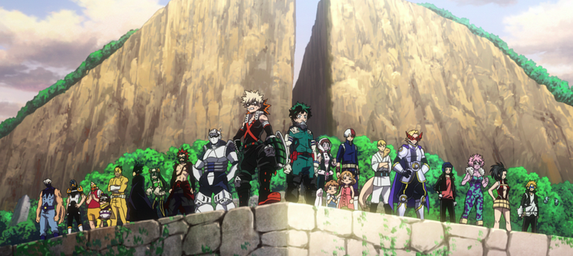 MHA Heroes Rising Class 1A ready to battle atop cliff
