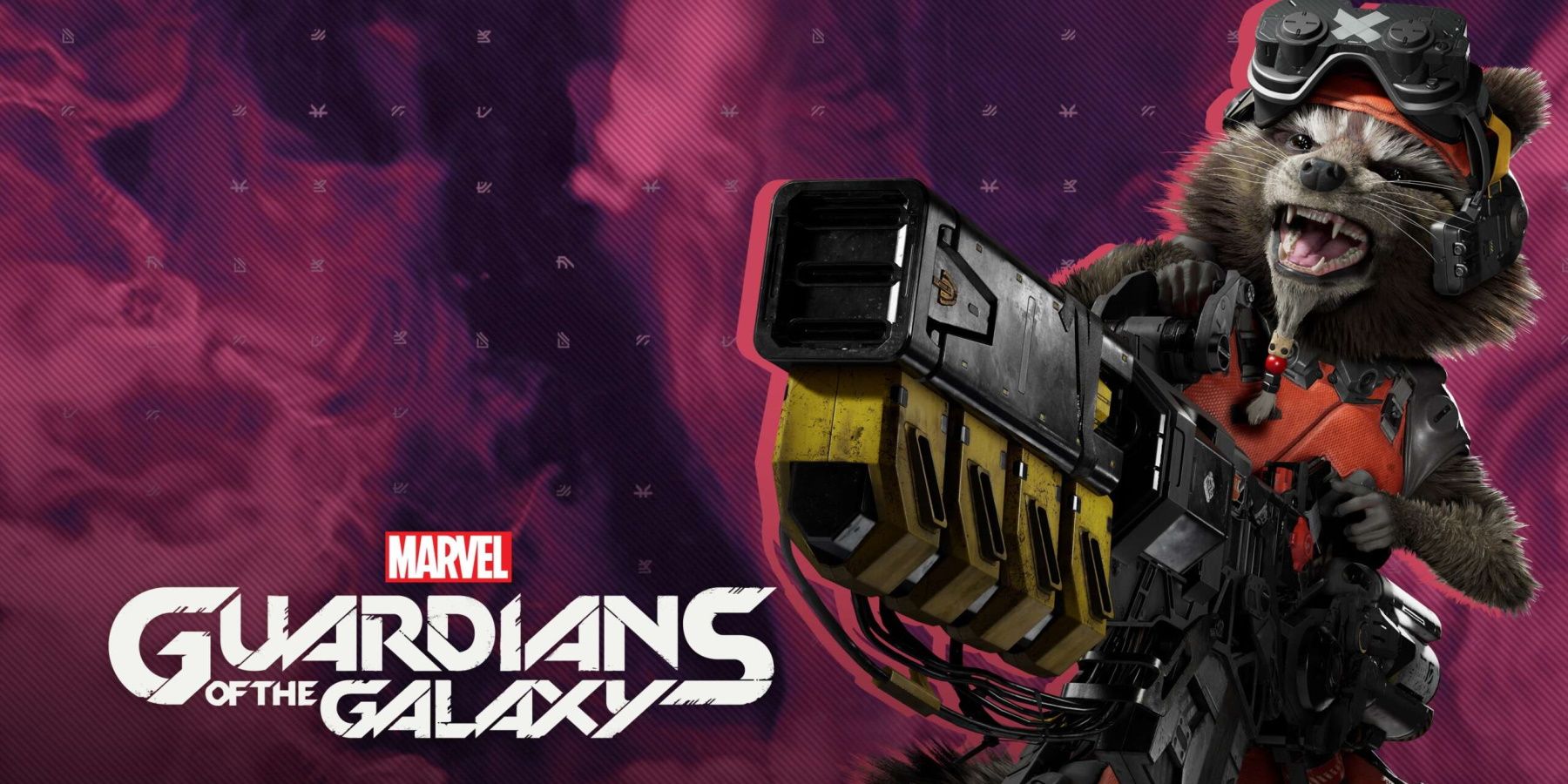 Marvel's Guardians of the Galaxy rocket with gun promotional artwork
