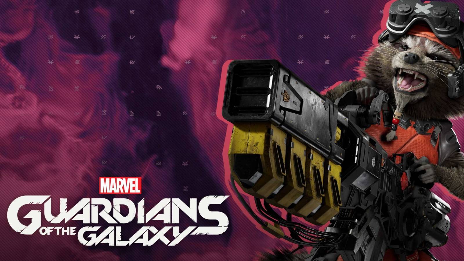 Marvel's Guardians of the Galaxy rocket with gun promotional artwork