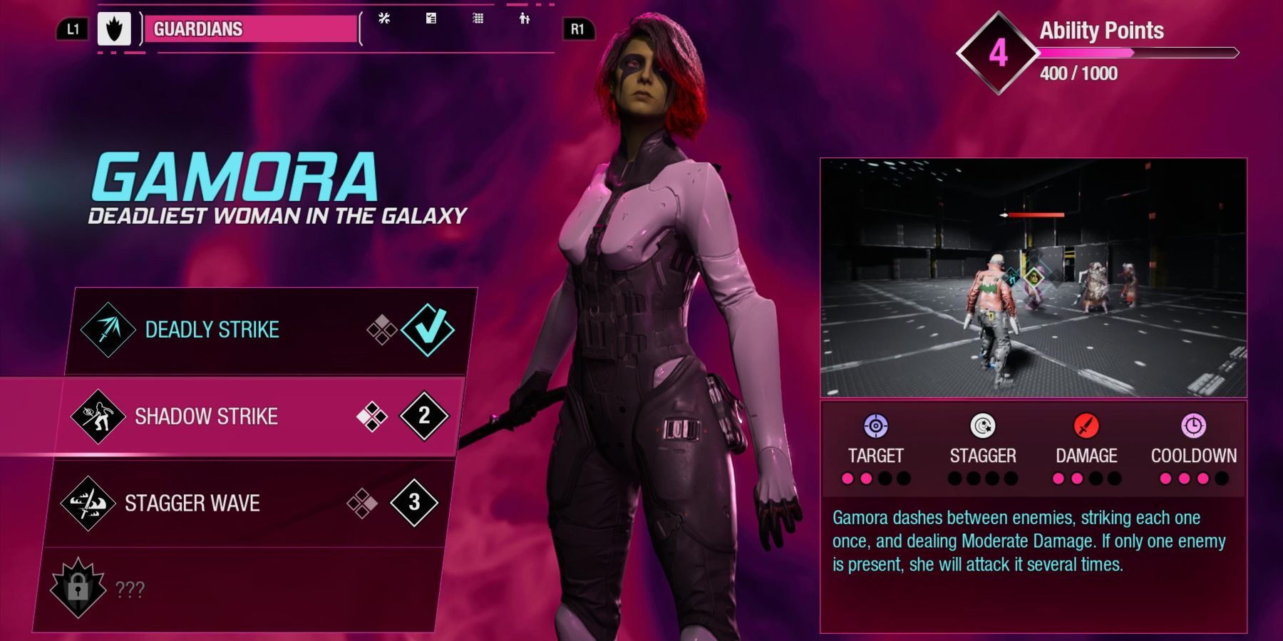 Marvel’s Guardians of The Galaxy gamora ability screen