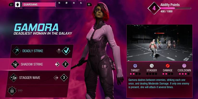 Marvel’s Guardians of The Galaxy gamora ability screen