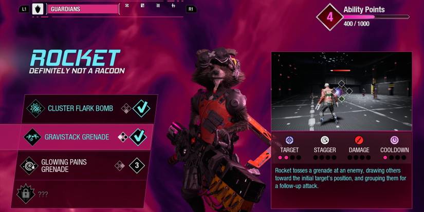 Marvel’s Guardians of The Galaxy rocket abilities screen