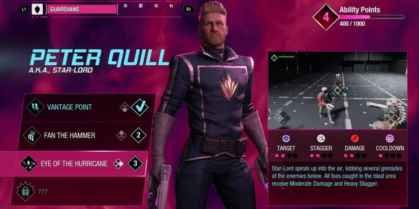 Marvel’s Guardians of The Galaxy peter quill ability screen