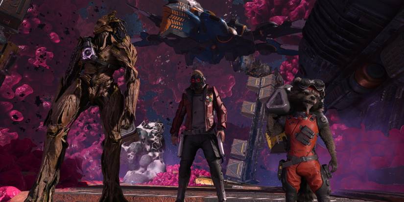 Marvel’s Guardians of The Galaxy star-lord peter quill groot and rocket in quarantine zone