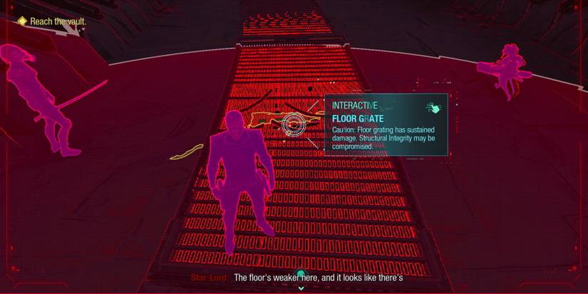 Marvel’s Guardians of The Galaxy visor mode used on smasable floor grate