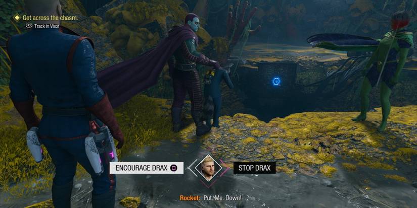 Marvel’s Guardians of The Galaxy drax about to throw rocket in chapter 3 choice decision