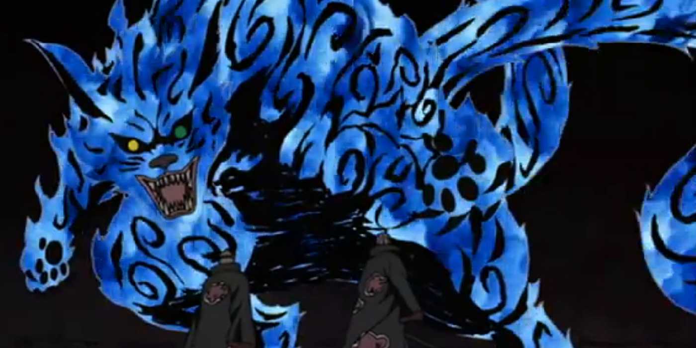 Yugito transforms into Matatabi the Two-Tails against Hidan and Kakuzu in Naruto: Shippuden.