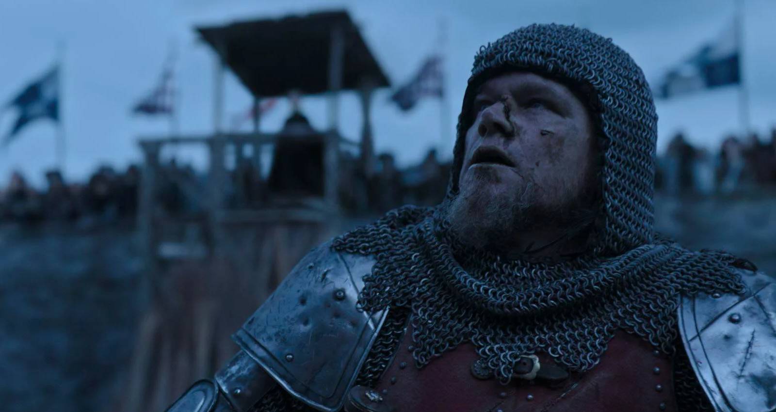 Matt Damon in the climactic duel in The Last Duel