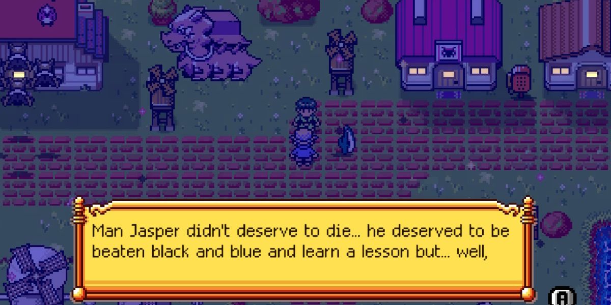 a character talks about how someone named Jasper didn't deserve to die, but should have just been beaten up instead  
