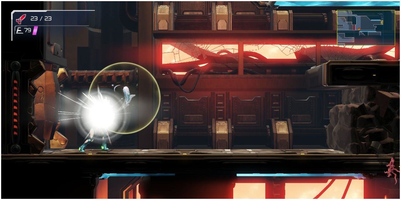 Metroid Dread Samus countering an enemy's attack