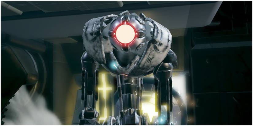 Metroid Dread the first E.M.M.I. walking towards Samus