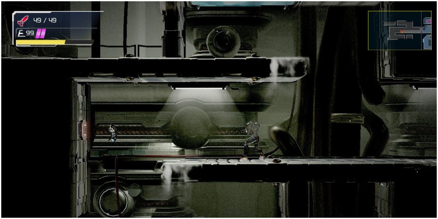 Metroid Dread Samus using Phantom Cloak to hide herself