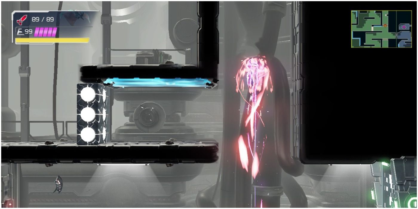 Metroid Dread Samus using shinespark to ascend