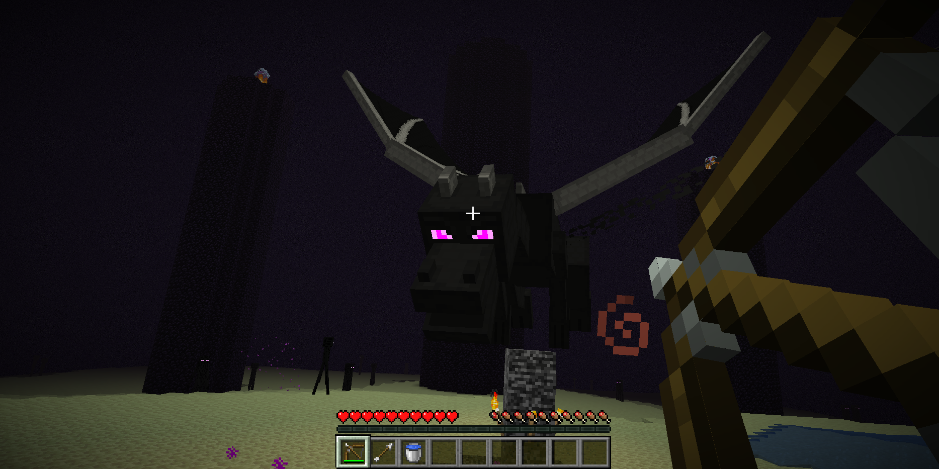 Player aiming at the dragon's head in Minecraft