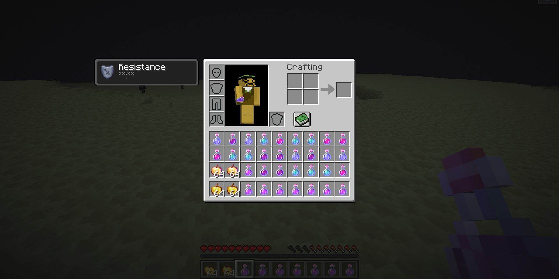 An inventory filled with potions and golden apples in Minecraft