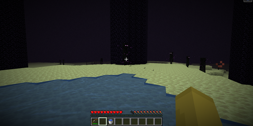 Water pouring on The End floor in Minecraft