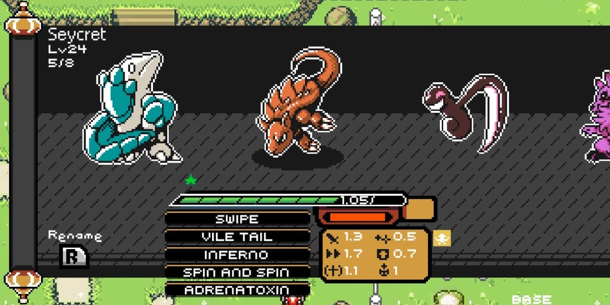 a menu with multiple monsters on screen with the focus on an armadillo-like monster called Seycret