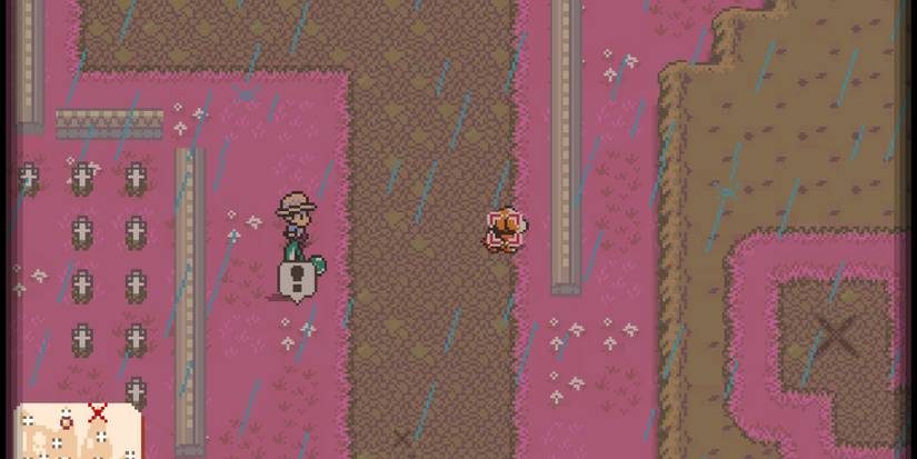 The main character lines up a reticle on a nearby monster and an exclamation point is above another monster's head