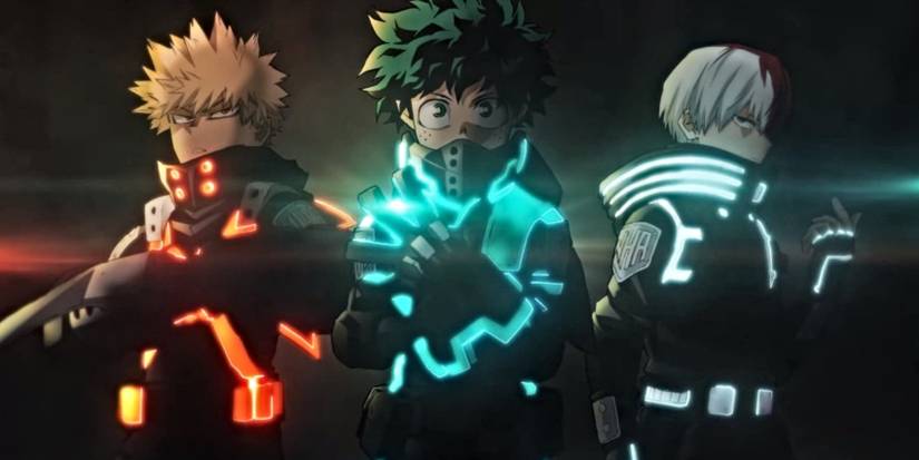 My-Hero-Academia Deku Bakugo and Todoroki in stealth suits