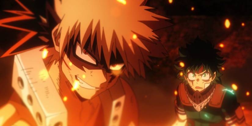 My Hero Academia Bakugo and Deku fighting in flames