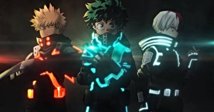 My Hero Academia Deku Bakugo and Todoroki in stealth suites