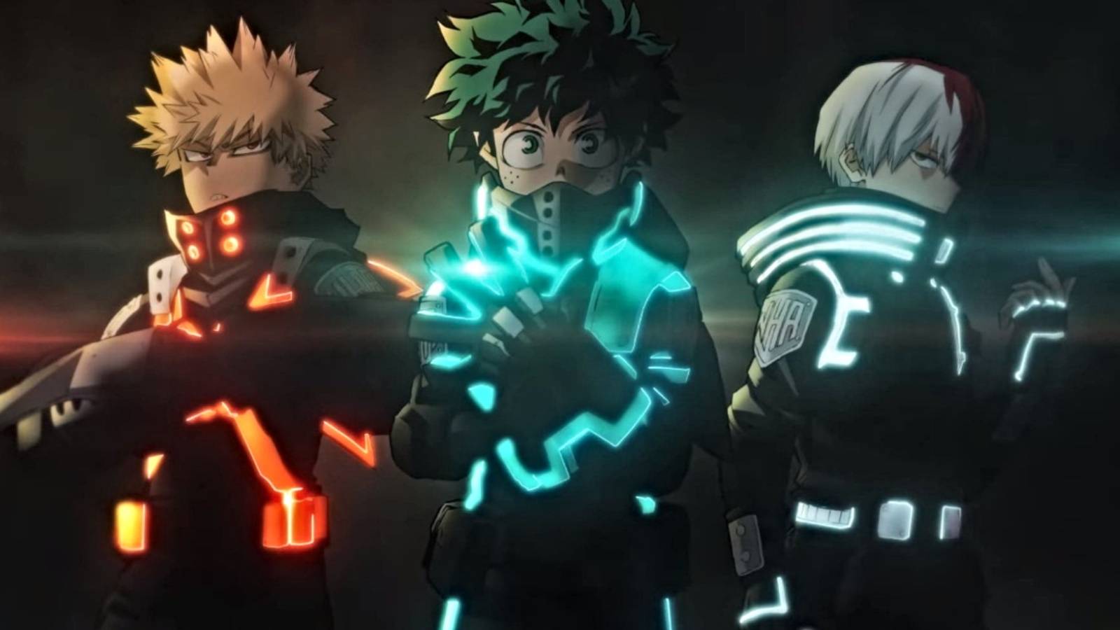 My Hero Academia Deku Bakugo and Todoroki in stealth suites