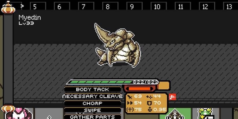 a brown, bipedal alligator with blades for hands and a sharp fin on top of its head