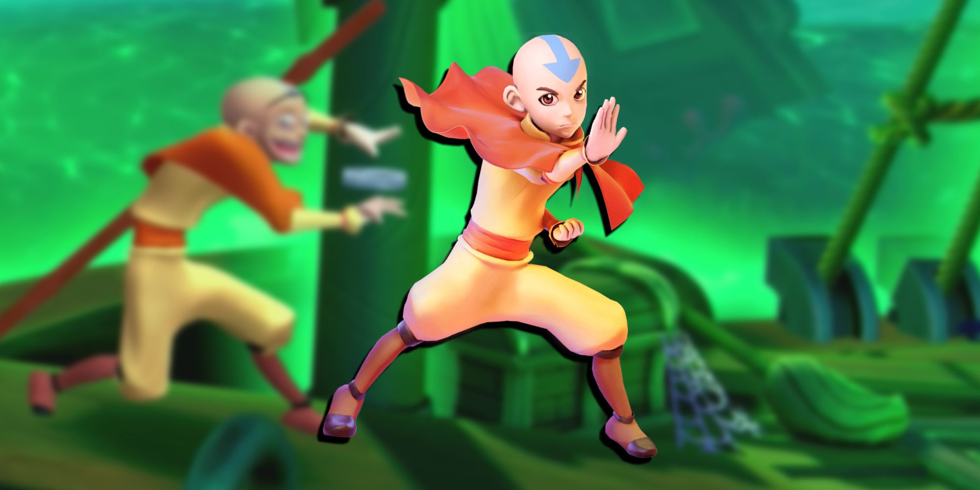 Nickelodeon All-Star Brawl - PNG Render Of Aang Overlaid On Image Of Aang Using His Taunt In A Match