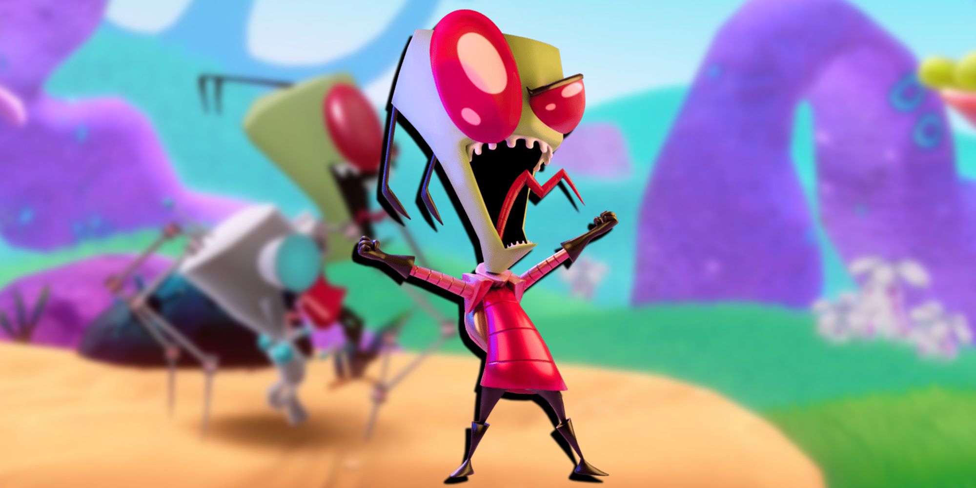 Nickelodeon All-Star Brawl - PNG Render Of Zim Overlaid On Image Of Zim And Gir Taunting
