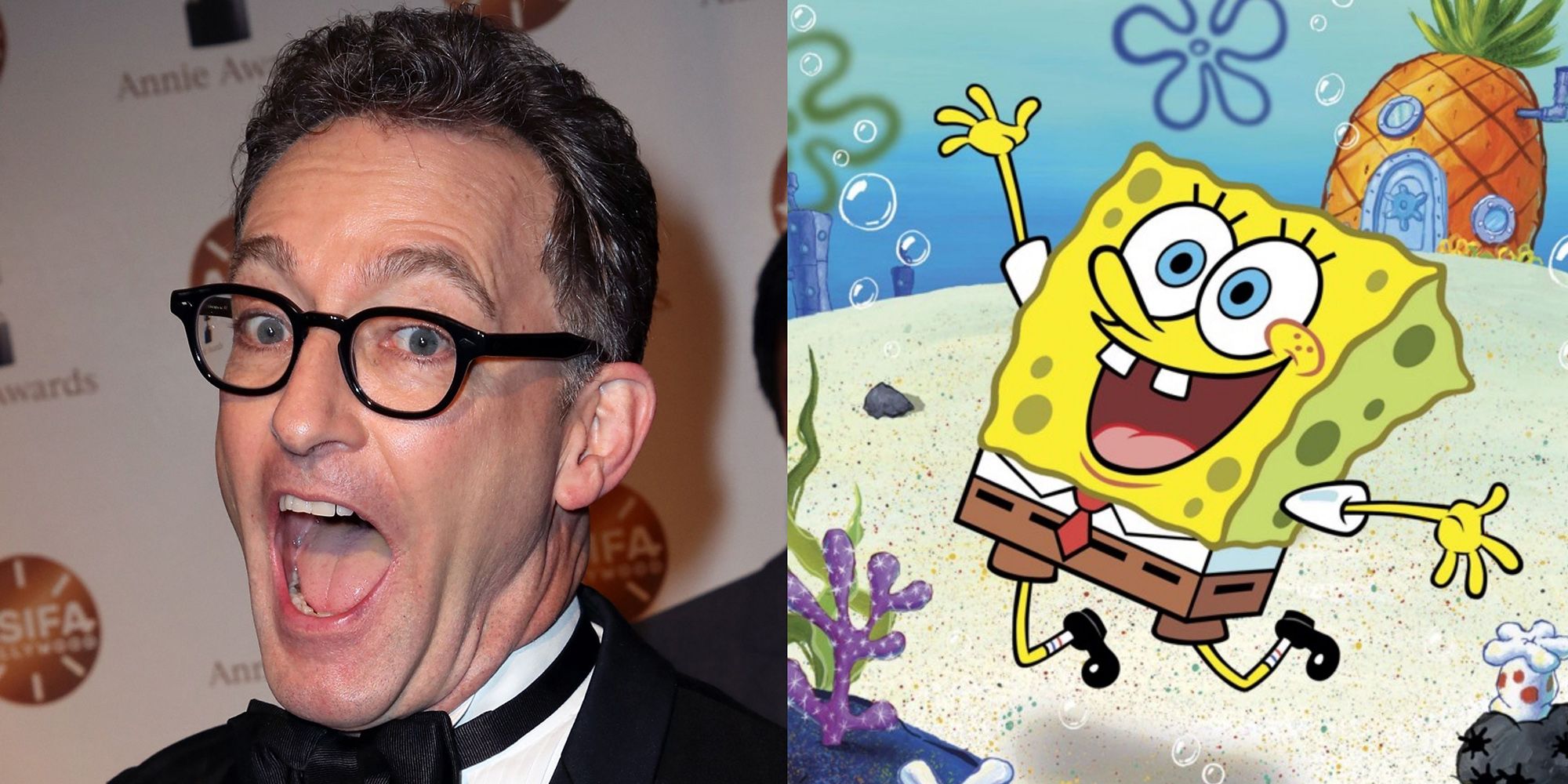 Nickelodeon All-Star Brawl - Spongebob Next To His Voice Actor Tom Kenny
