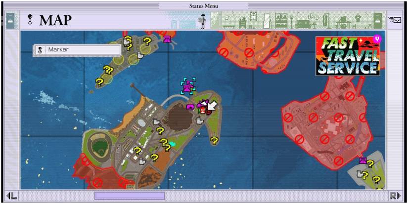 No More Heroes 3 Map showing various markers in the city