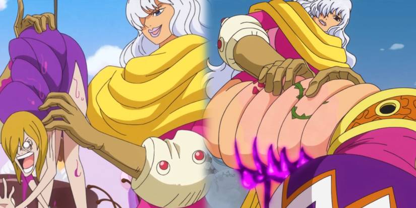 One Piece - Smoothie Wringing Out A Human And The Poison From Her Own Leg