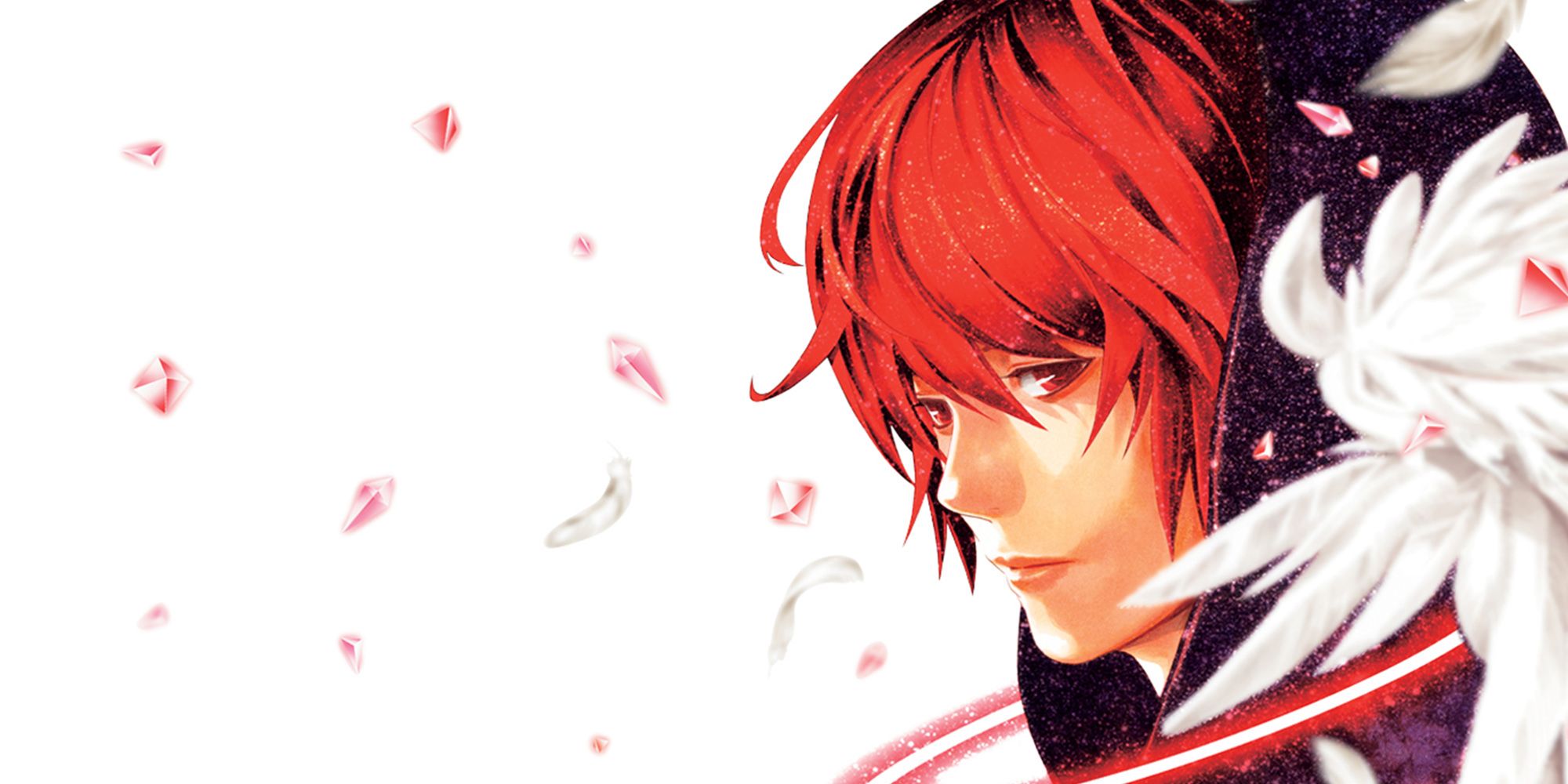 Platinum End - Cover Art Showing Off The Main Character With Guardian Angel Feathers All Around
