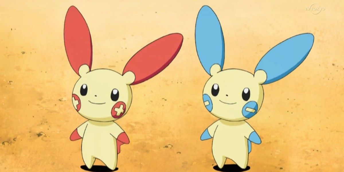 Minun and Plusle on ground.