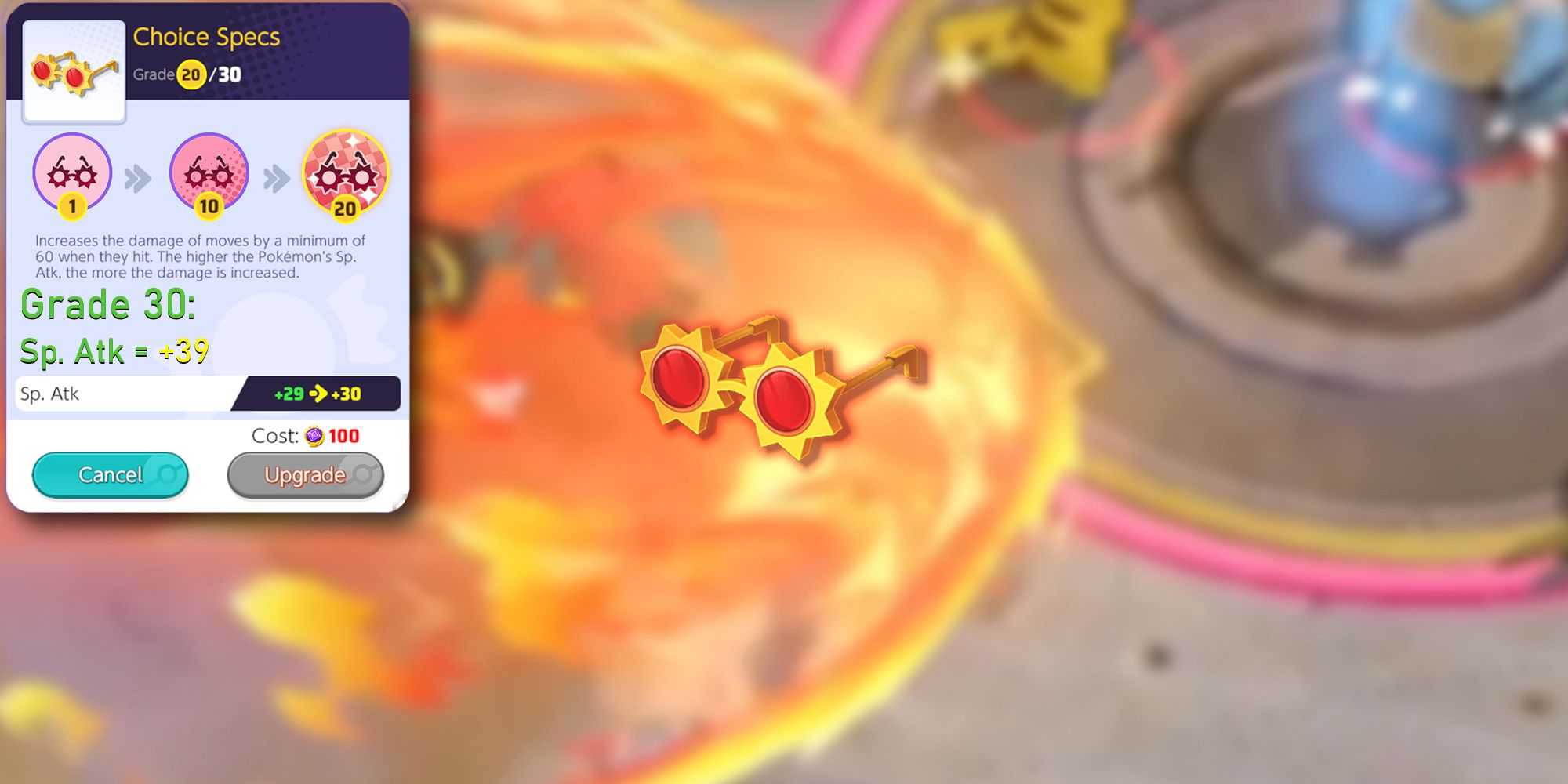 Pokemon Unite - PNG and Cutout of Choice Specs Overlaid On Blurred Image Of Talonflame Using Unite Move