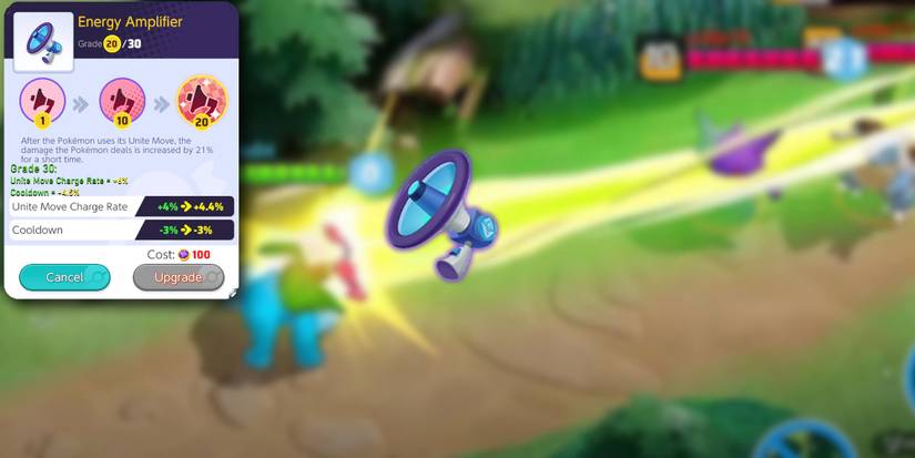 Pokemon Unite - PNG and Cutout of Energy Amplifier Overlaid On Blurred Image Of Venusaur Using Solar Beam