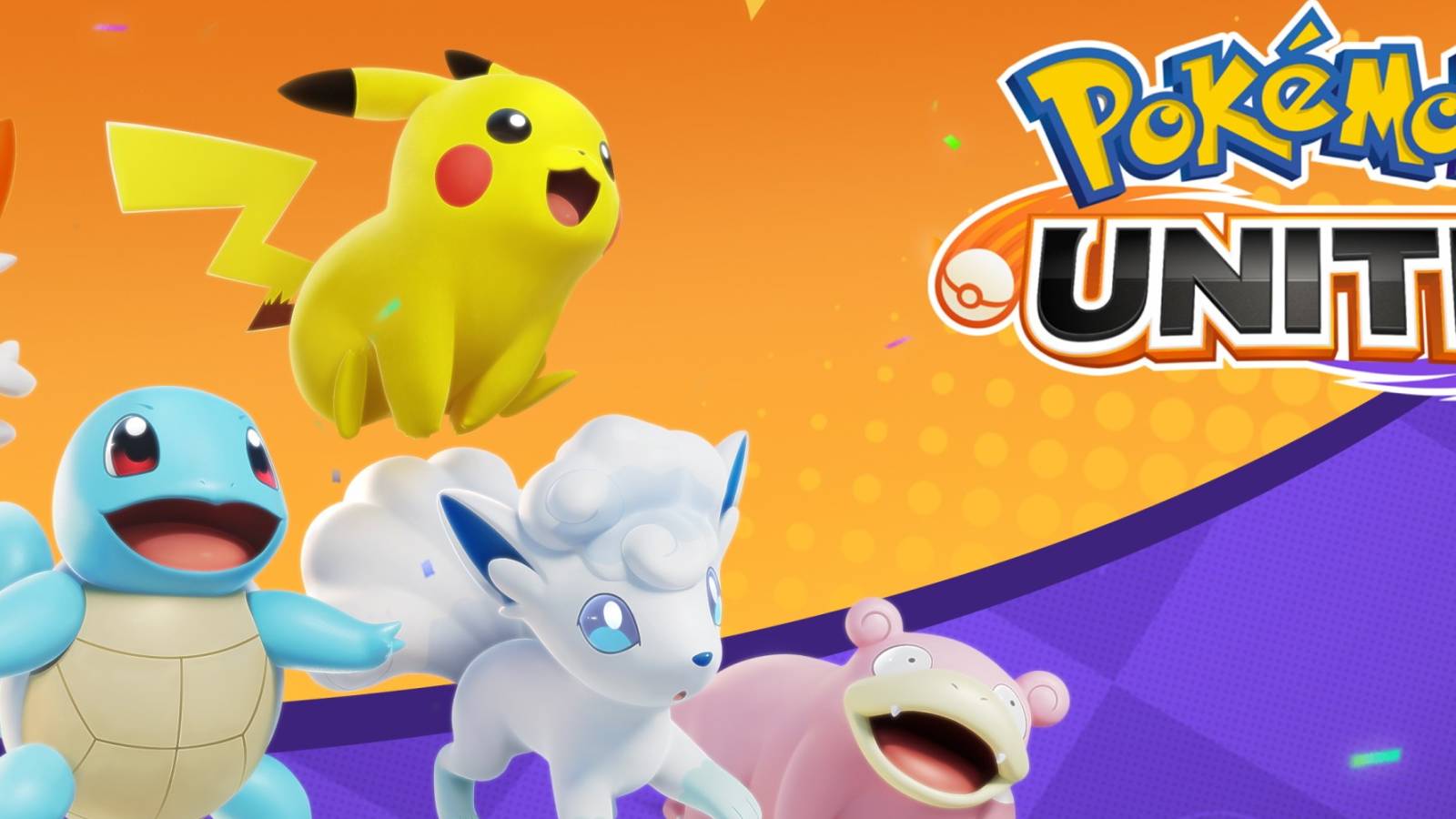 Pokemon Unite squirtle scorbunny pikachu ninetails and slowbro promotional art