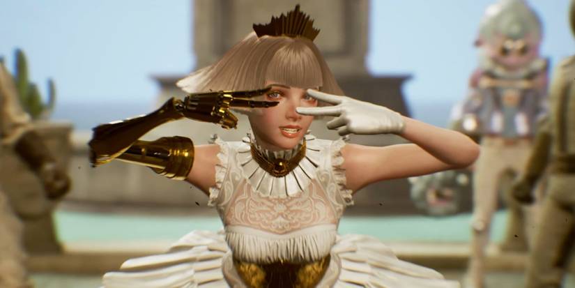 Queen B posing for the camera in the Deathverse: Let It Die reveal trailer