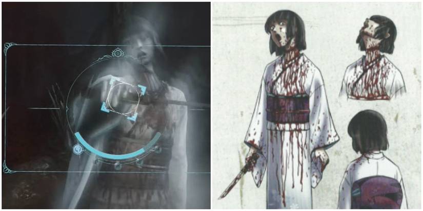 Split image of Kirika Reizen ghost and concept art.