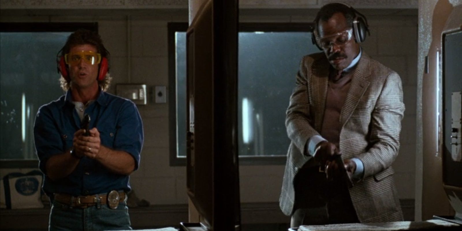 Riggs and Murtaugh in the firing range in Lethal Weapon