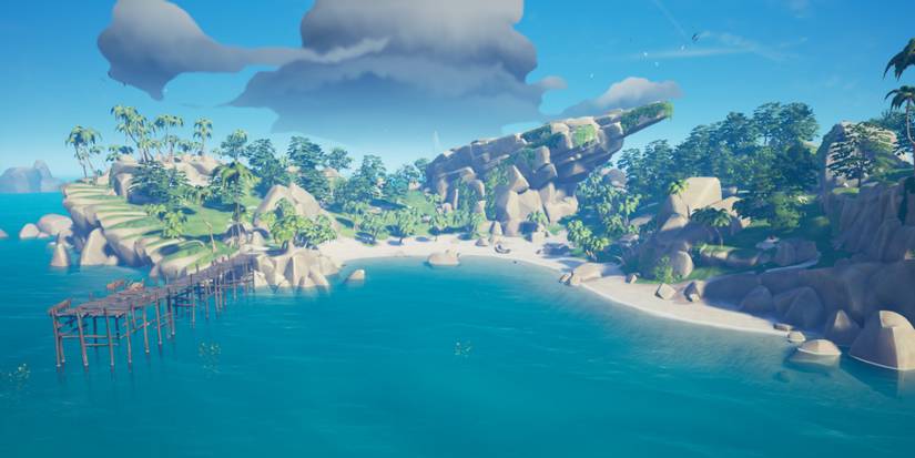 The dock of Cannon Cove in Sea of Thieves