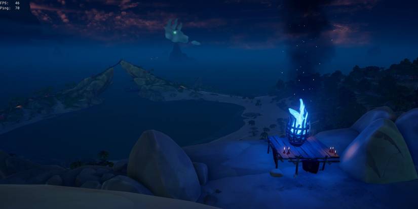 A lit beacon at Smuggler's Bay in Sea of Thieves