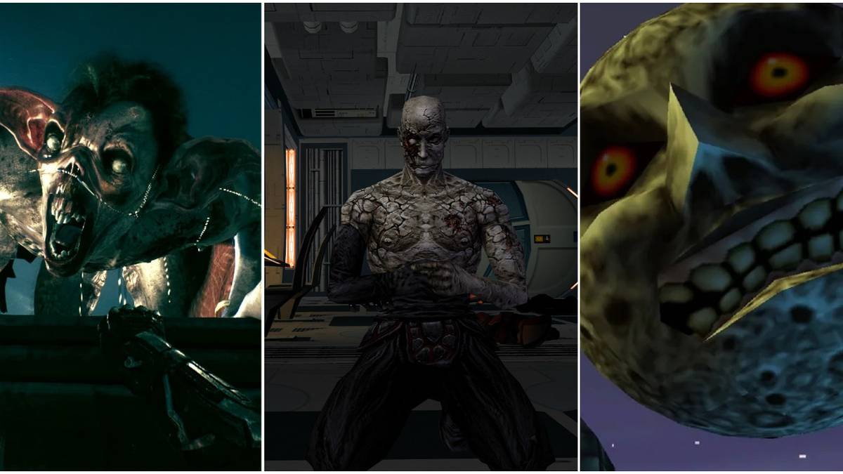 Scary Moments In Non Horror Games Cover Featuring Man-Bat, Darth Sion & The Moon From Majora's Mask