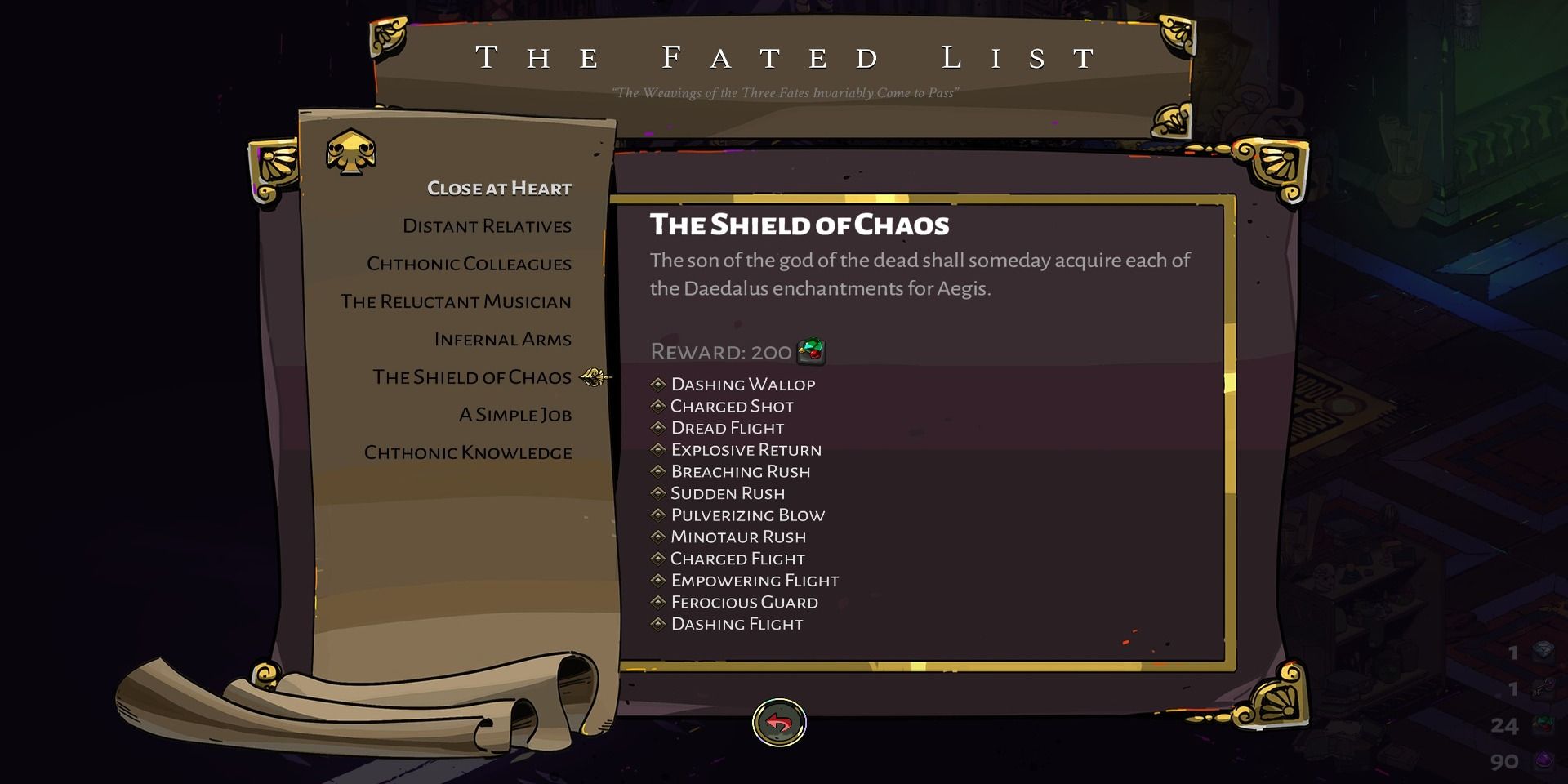 Shield of Chaos Fated List in game screenshot Hades