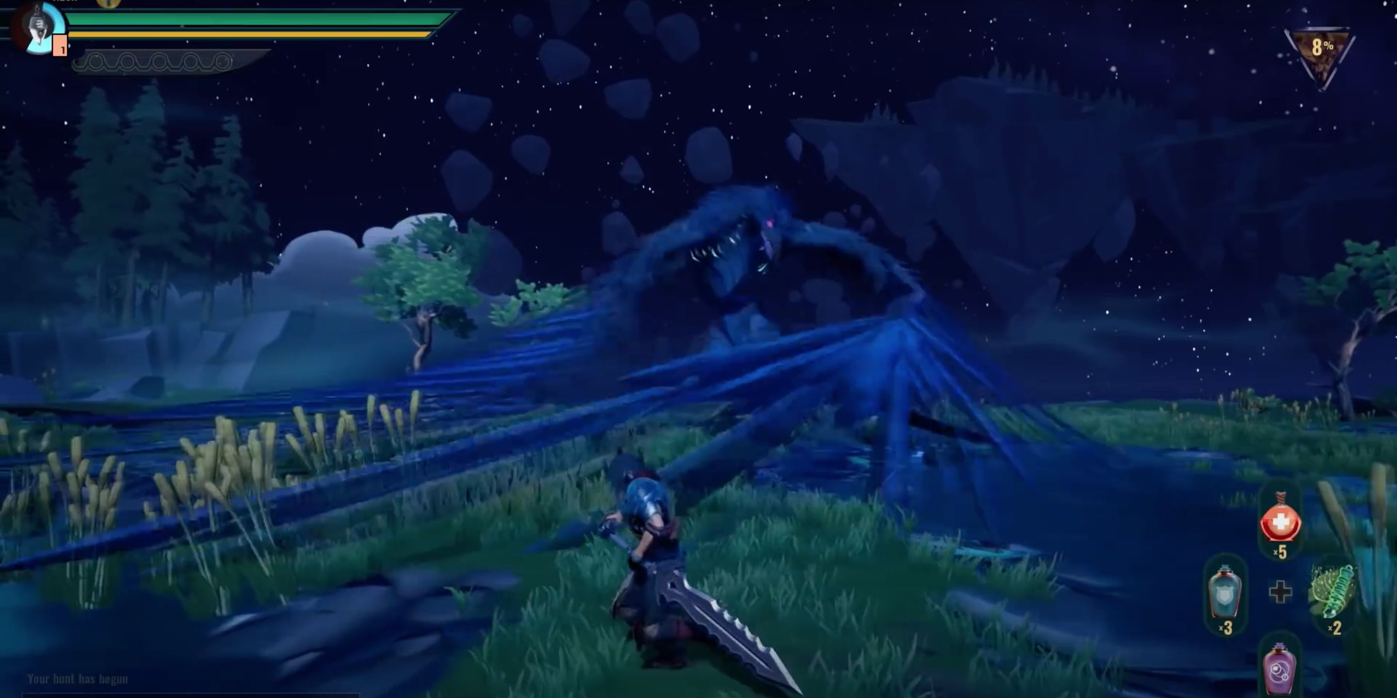 Player sidestepping Shrowd's sweep attack in Dauntless