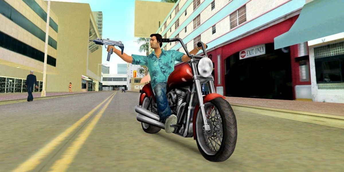 Tommy Riding A Motorcycle From GTA Vice City